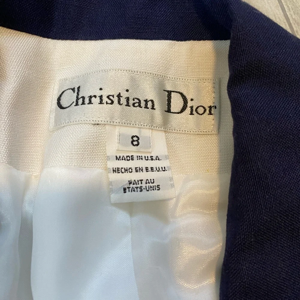 Christian Dior vintage white blue blazer pencil skirt nautical suit women’s 8
